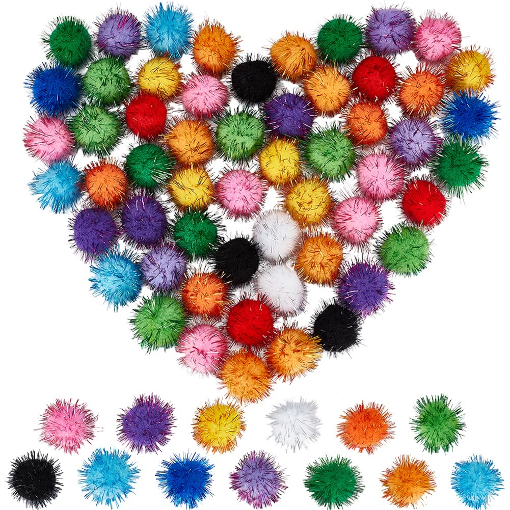 SUNNYCLUE 130Pcs 13 Colors Large Pom Poms Bulk Pompom Balls 30mm Fibre Soft Fluffy Round Fuzzy Tinsel Sparkle Ball Glitters Cat Kitten Chase Pompoms for Crafts DIY Art Christmas Party Decorations