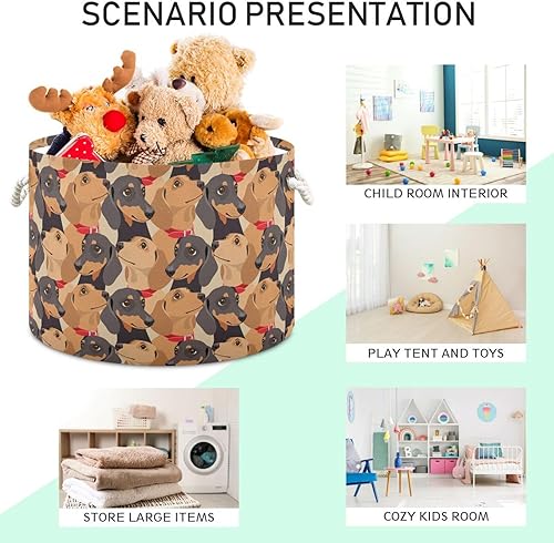 Miniatura 4 de Cesta de almacenamiento redonda grande con estampado de animales de perro, cesta de guardería, cesta de almacenamiento de ropa, juguetes,