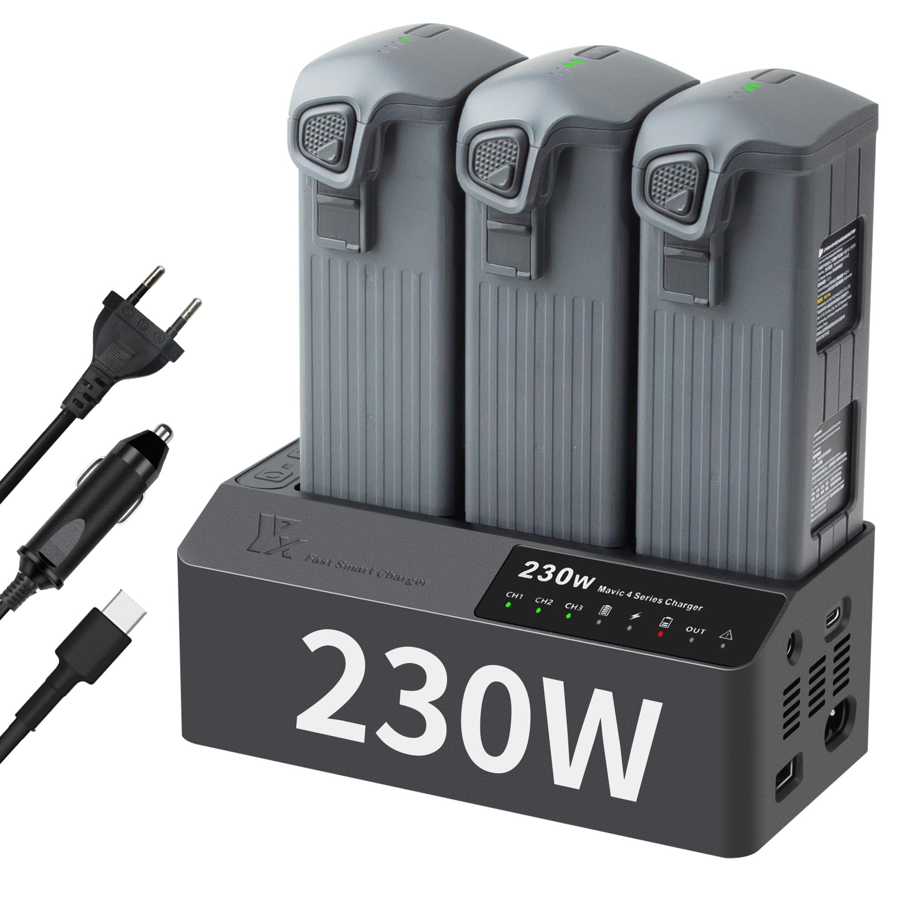 Cargador de batería de 230 W para DJI Mavic 4 Pro Classic Cine Enterprise Drone, carga 3 baterías, estación de carga paralela para coche, estación de carga rápida Multi Hub Accesorios