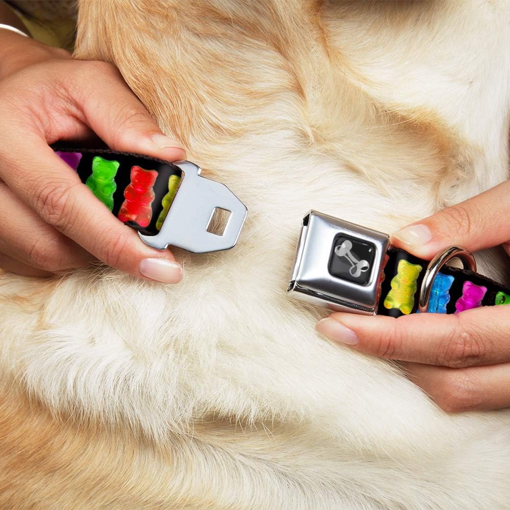 Buckle-Down Seatbelt Buckle Dog Collar - Gummy Bears Black/Multi Color - 1.5" Wide - Fits 13-18" Neck - Small