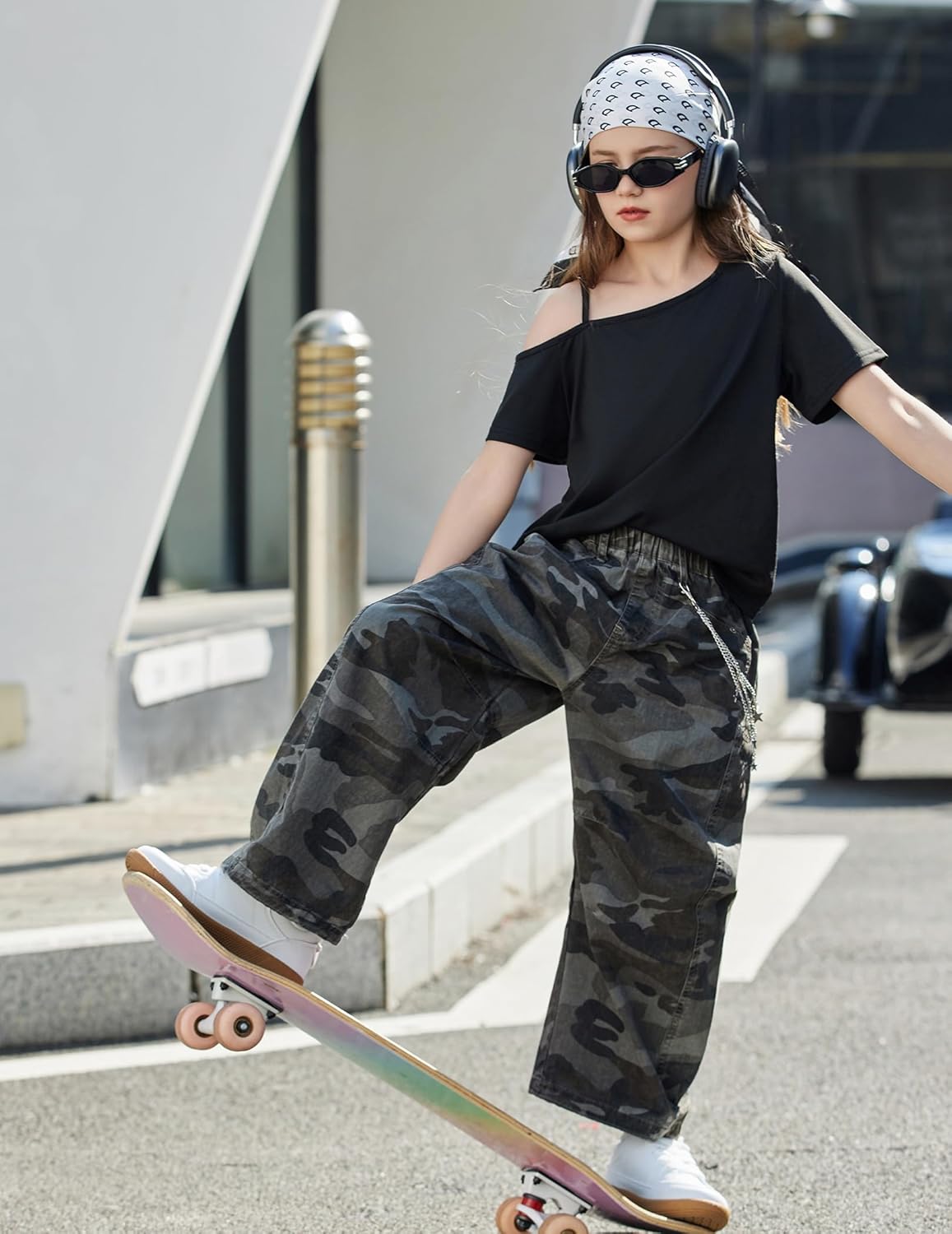 Arshiner Girls T Shirts Trendy Street Style One Shoulder Sleeve Casual Kids Blouse Soft Summer Tees Tops - Image 3