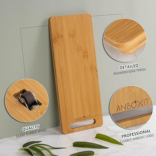 Miniatura 9 de Deslizador de electrodomésticos, profundo, grande y profundo, pequeño, bandeja deslizante de bambú para cafetera, bandeja enrollable para encimera