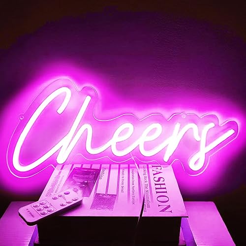 Miniatura 10 de Letrero de neón de Cheers alimentado por USB con interruptor regulable, letrero de luz LED de neón para decoración de fondo de pared, letrero de