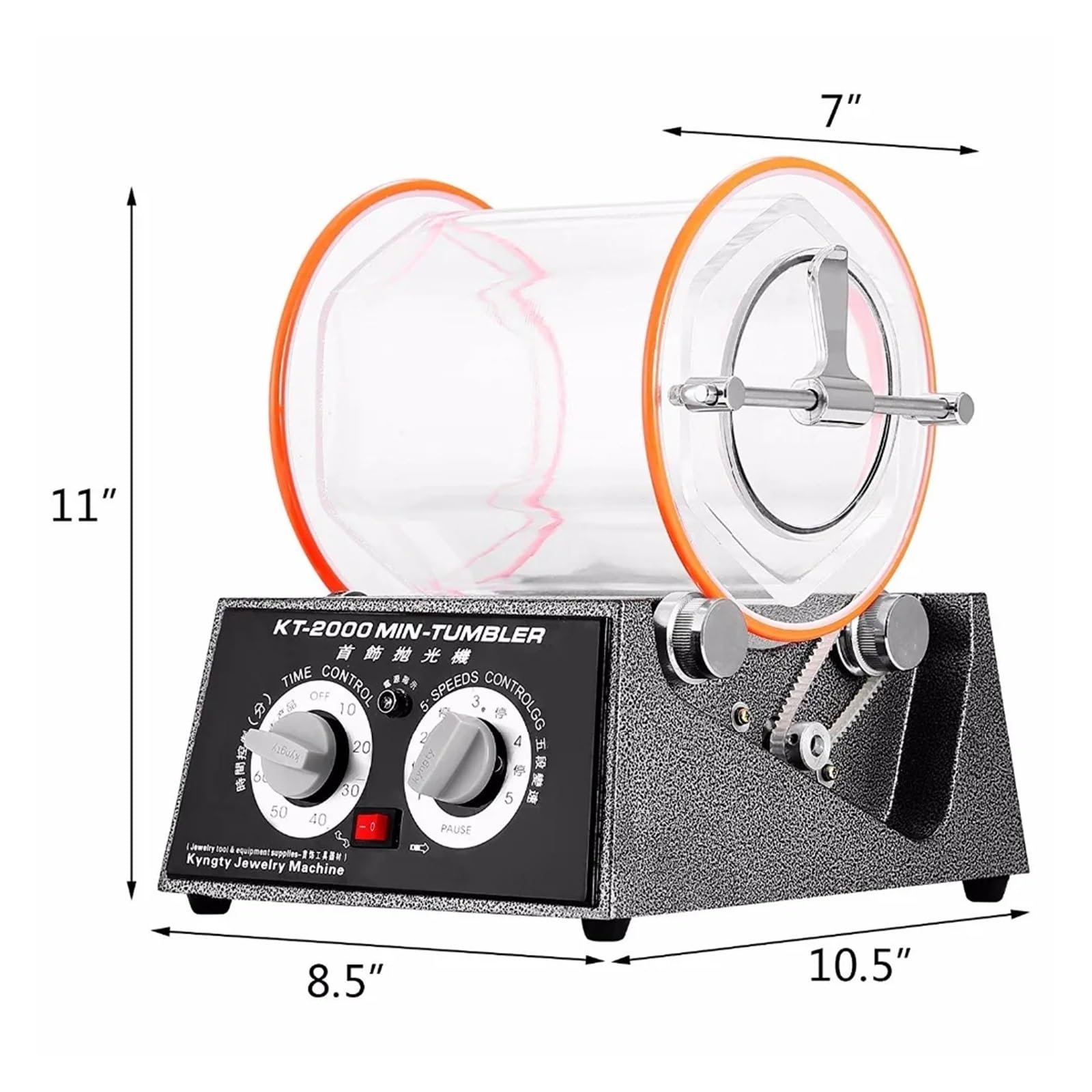 Pulidor de joyas, KT2000 Pulidor Rotativo De Joyas Tambor Limpiador Superficies Cuentas Con Temporizador Biselado 5 Kg Fácil Usar Para Principiantes Y Profesionales