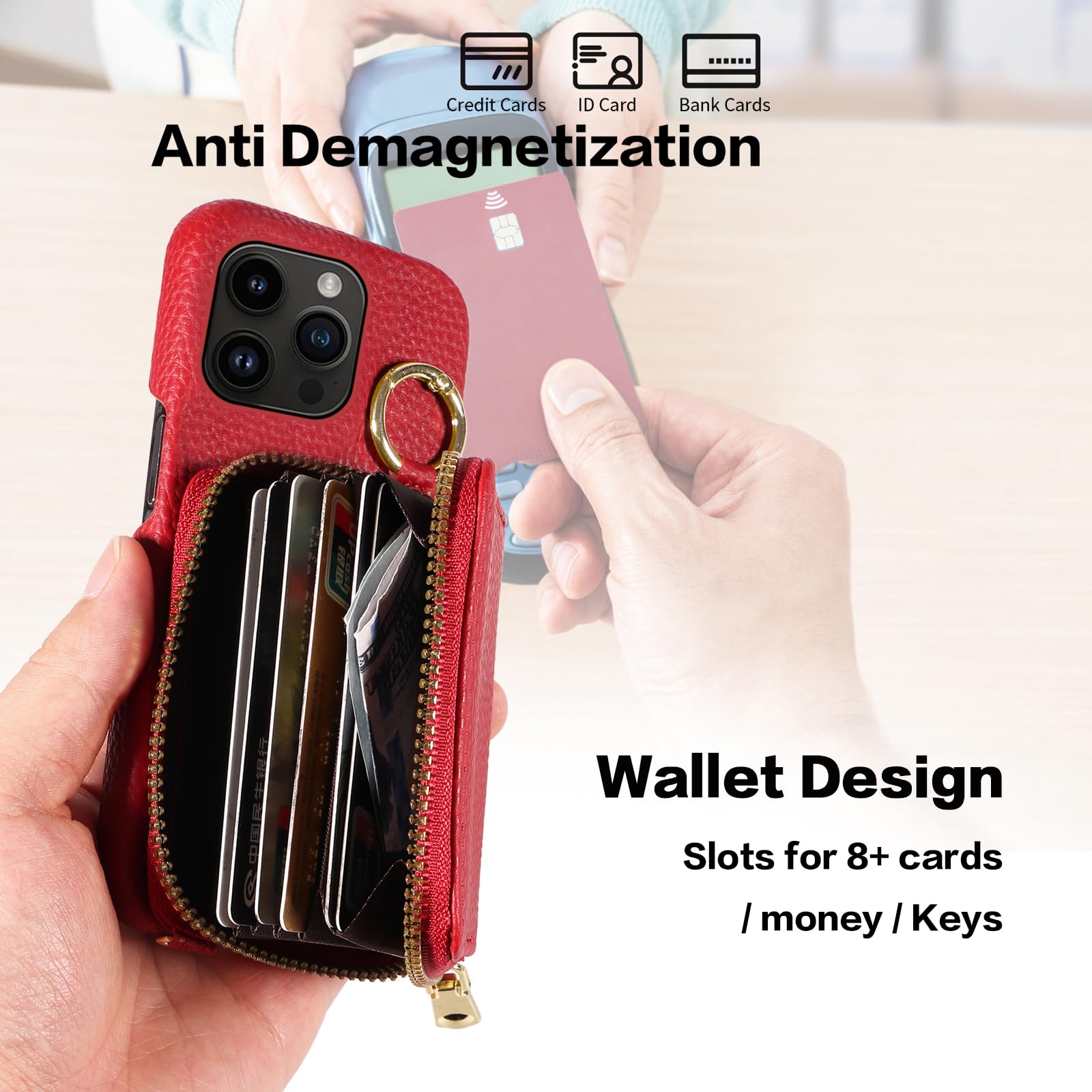 Organ - Custodia a portafoglio con cerniera per iPhone 16 Pro Max da