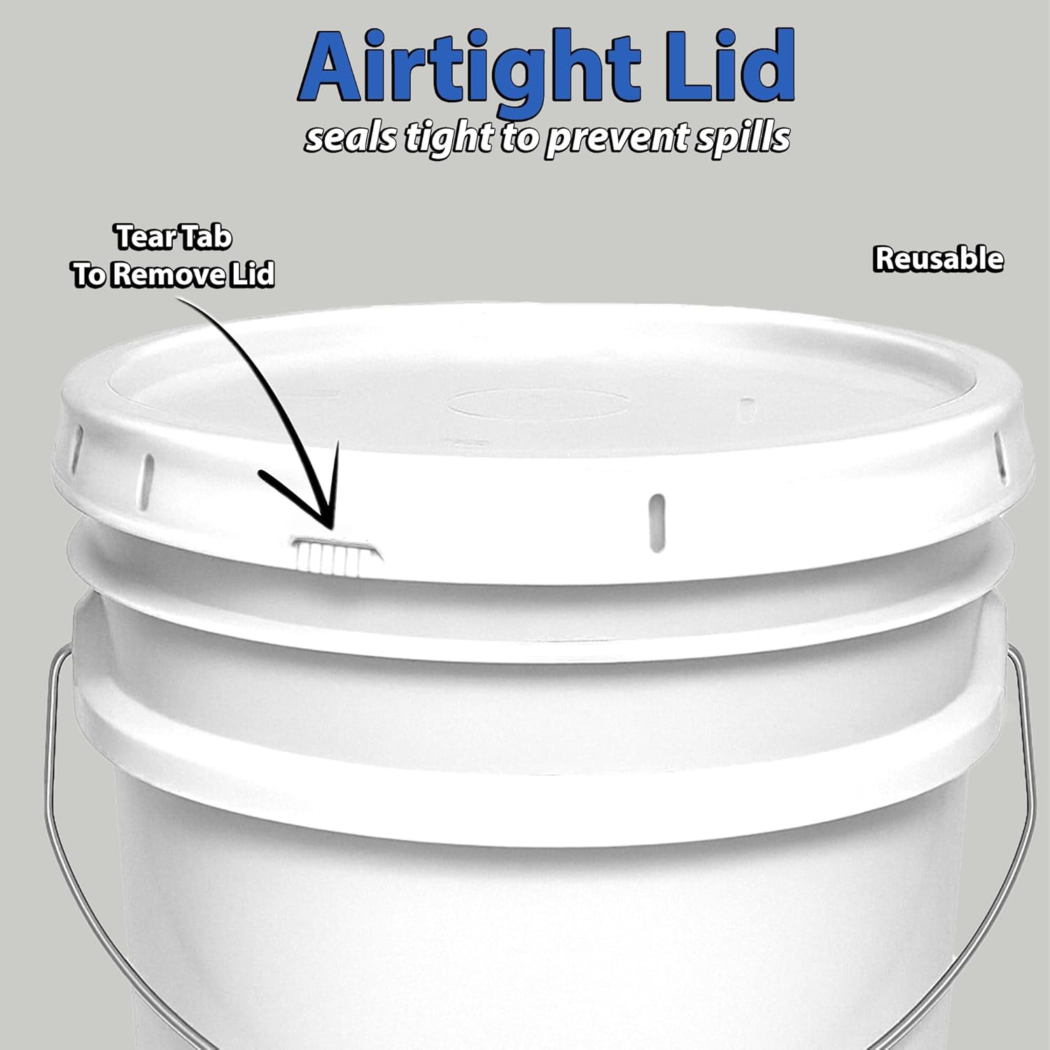 2-Gallon Bucket with Airtight Lid – Made in USA, Food Grade BPA Free Plastic, Heavy Duty Multi-Use, Metal Handle with Grip, Stackable Storage – White, 2 Pack - Image 6