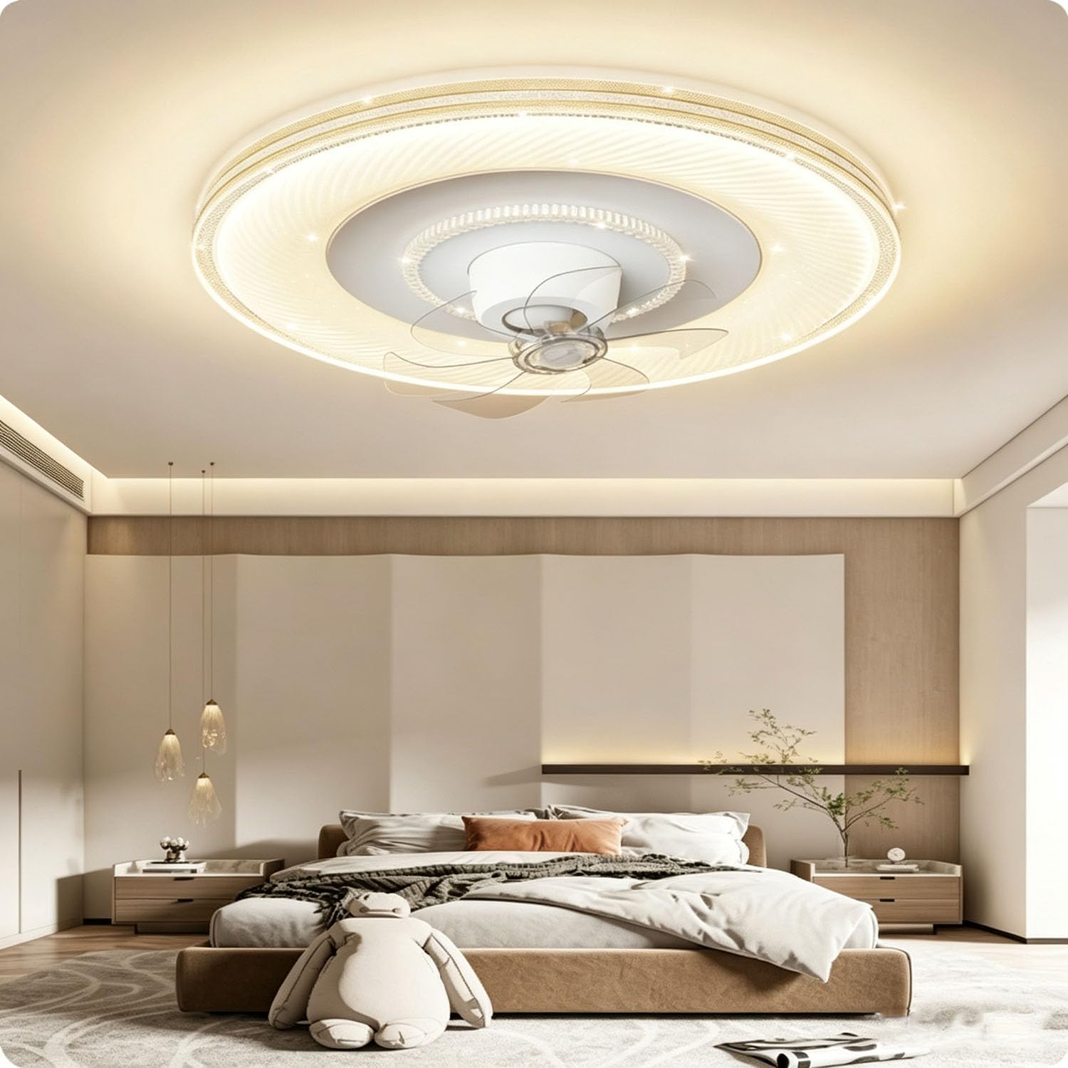Piptyllite 360° Oscillating Ceiling Fan Light, Modern Minimalist All-in-One for Bedroom & Living Room,Gold