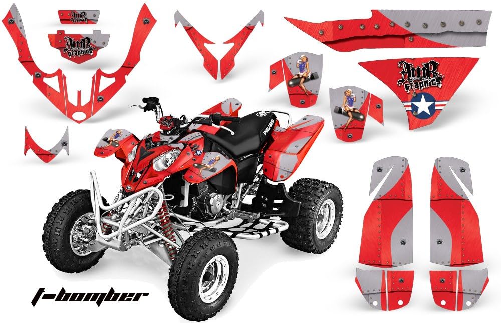 AMRRACING Polaris Predator 500 2003-2007 Full Custom ATV Graphics Decal Kit - T-Bomber Red