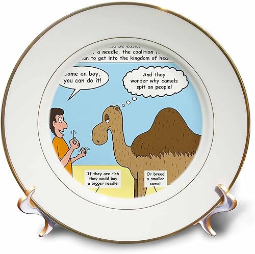 Miniatura 2 de 3dRose cp_2638_1 Plato de porcelana Parábola Camel a través del ojo de una aguja, 8"