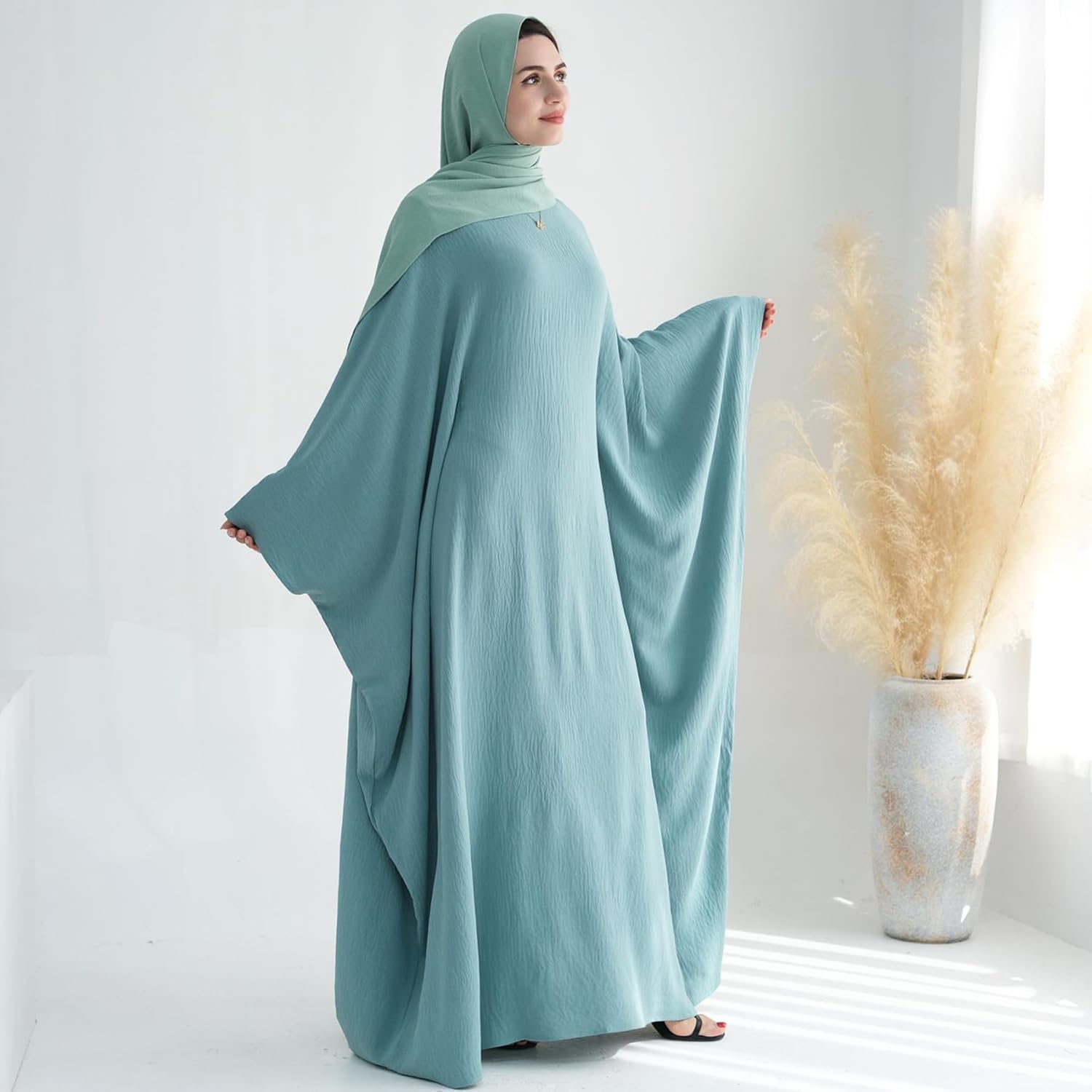 Women Muslim Abaya Dress 1Piece Bat Sleeve Islamic Maxi Robe Fashion Jilbab for Women Eid Kaftan Muslim Robe - Image 6