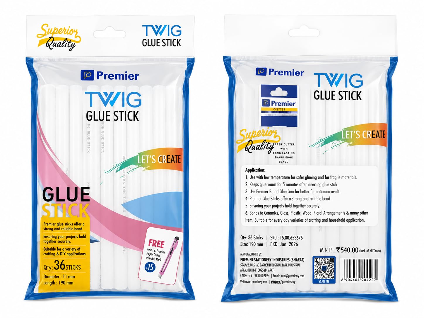 Premier TWIG Glue Stick, White, 11 mm Diameter, 190 mm Length, Pack of 36, for Crafting and DIY Applications-image-19