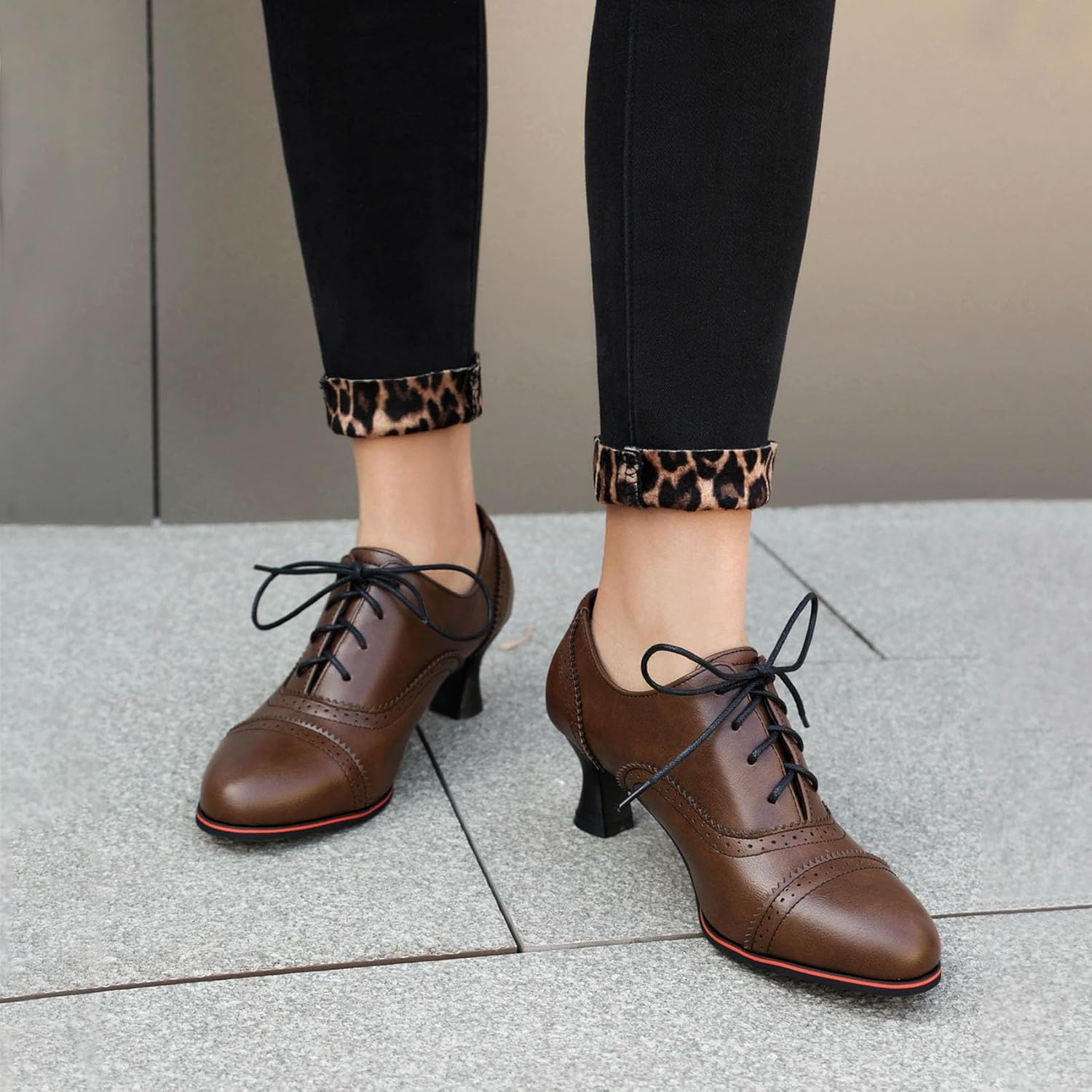 SHEMEE Women's Kitten Heels Oxford Pumps Victorian Style Vintage Mid-Heels Lace Up Brogues Witch Costume Cosplay Shoes - Image 5