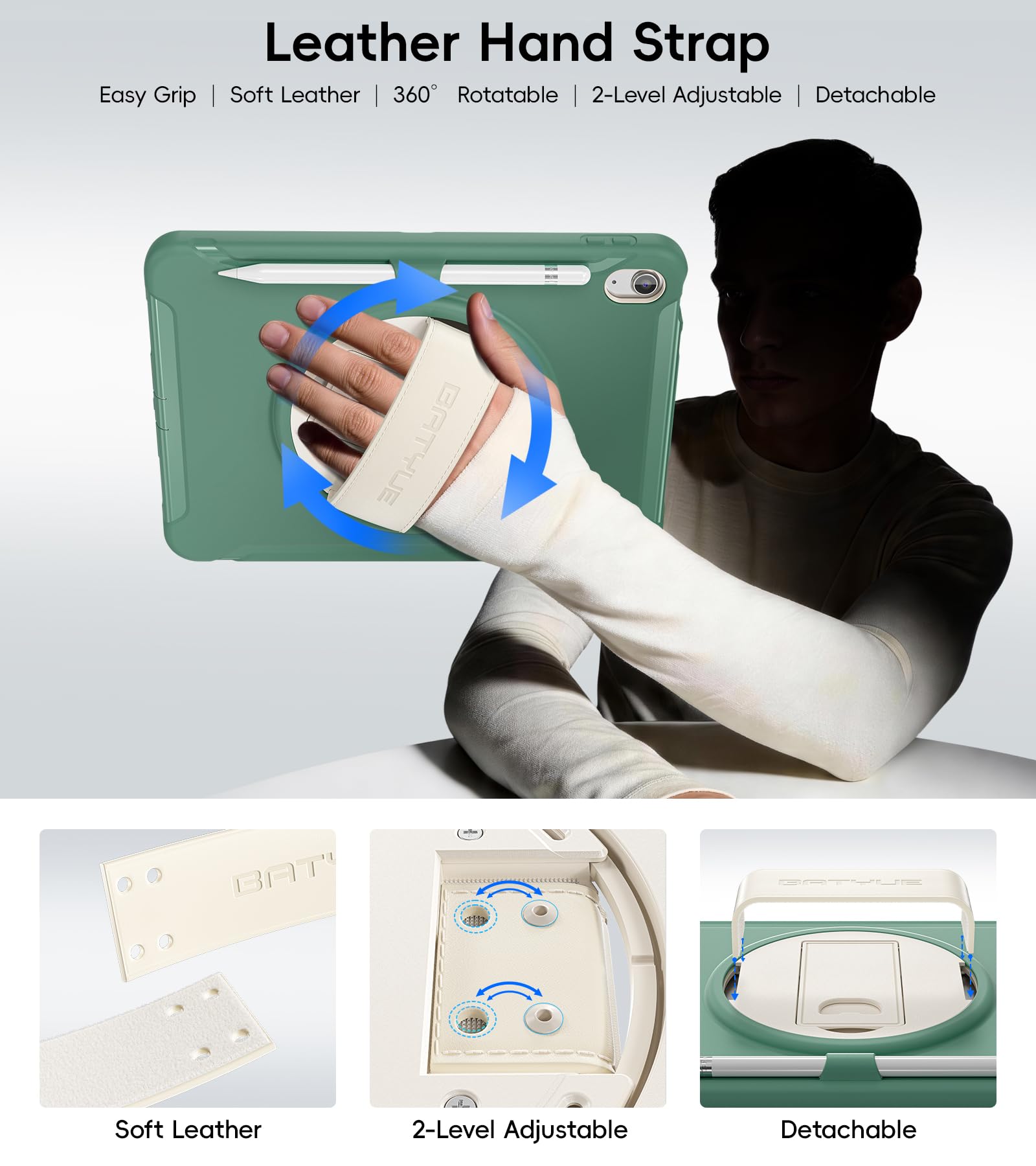 BATYUE Custodia per iPad 10°/11° generazione (A16), resistente, cinturino in pelle, supporto multi-angolo, protezione schermo integrata, portapenne, facile da pulire, ideale per uso personale e