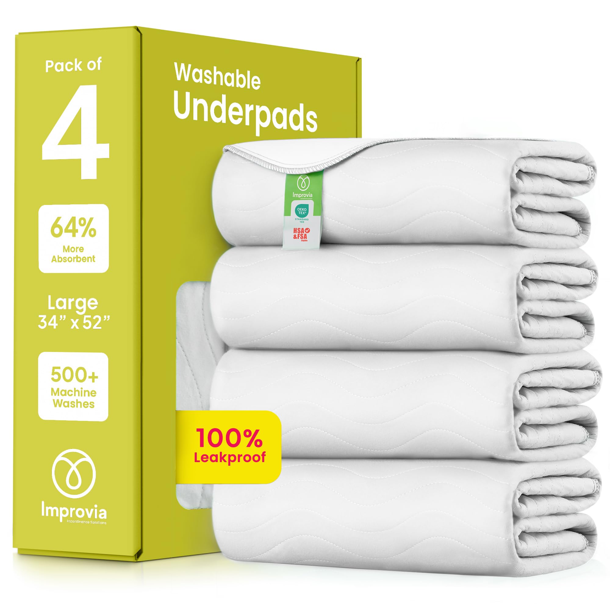IMPROVIA® Washable Underpads, Heavy Absorbency Reusable Incontinence Pads