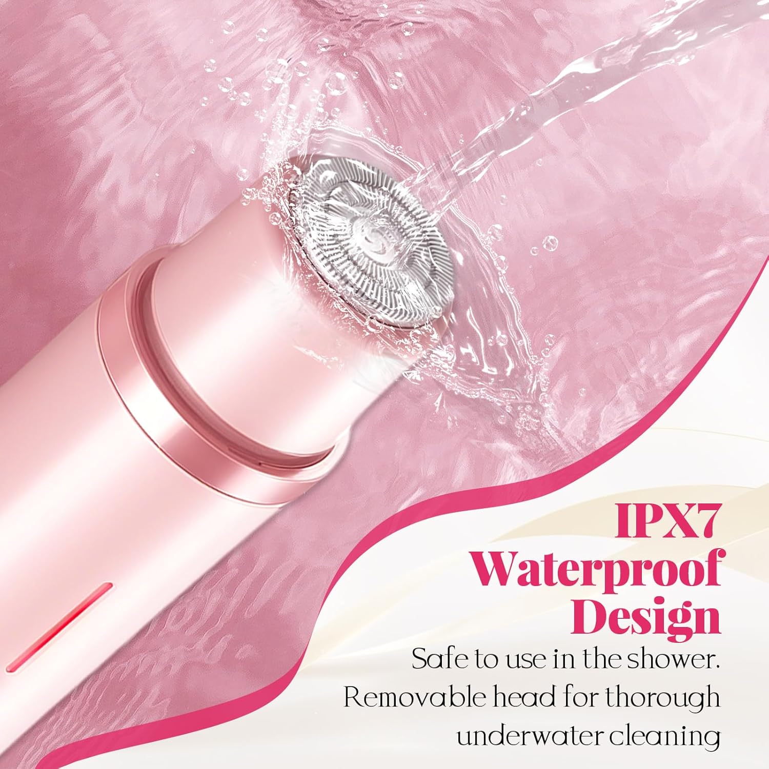 Bikini Trimmer for Women, 2-in-1 Painless Electric Razor with Ceramic Blade, Cordless for Sensitive Skin, Waterproof Dual Head Shaver Women for Facial and Body (Pink) - Image 5