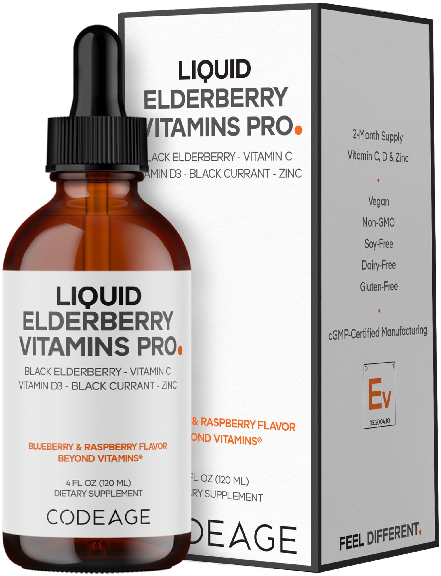 Codeage Elderberry Vitamins Pro Liquid, Vitamin C, D3, Zinc, 4 Fl Oz