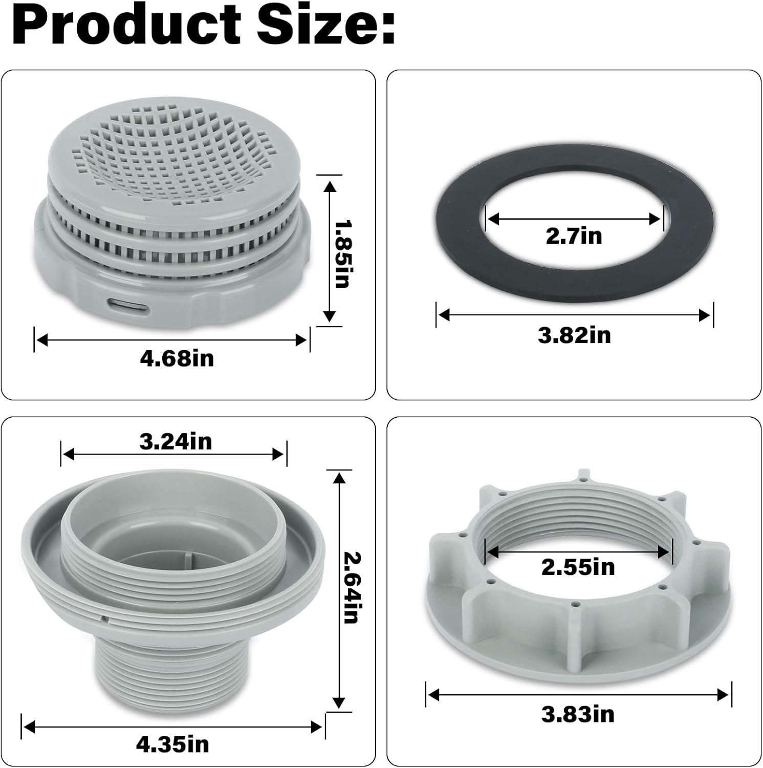 10746 （4 piece set）Strainer for Intex pool replacement parts, includes pool large filter parts 10744 10256 10255 threaded filter connector nut washer