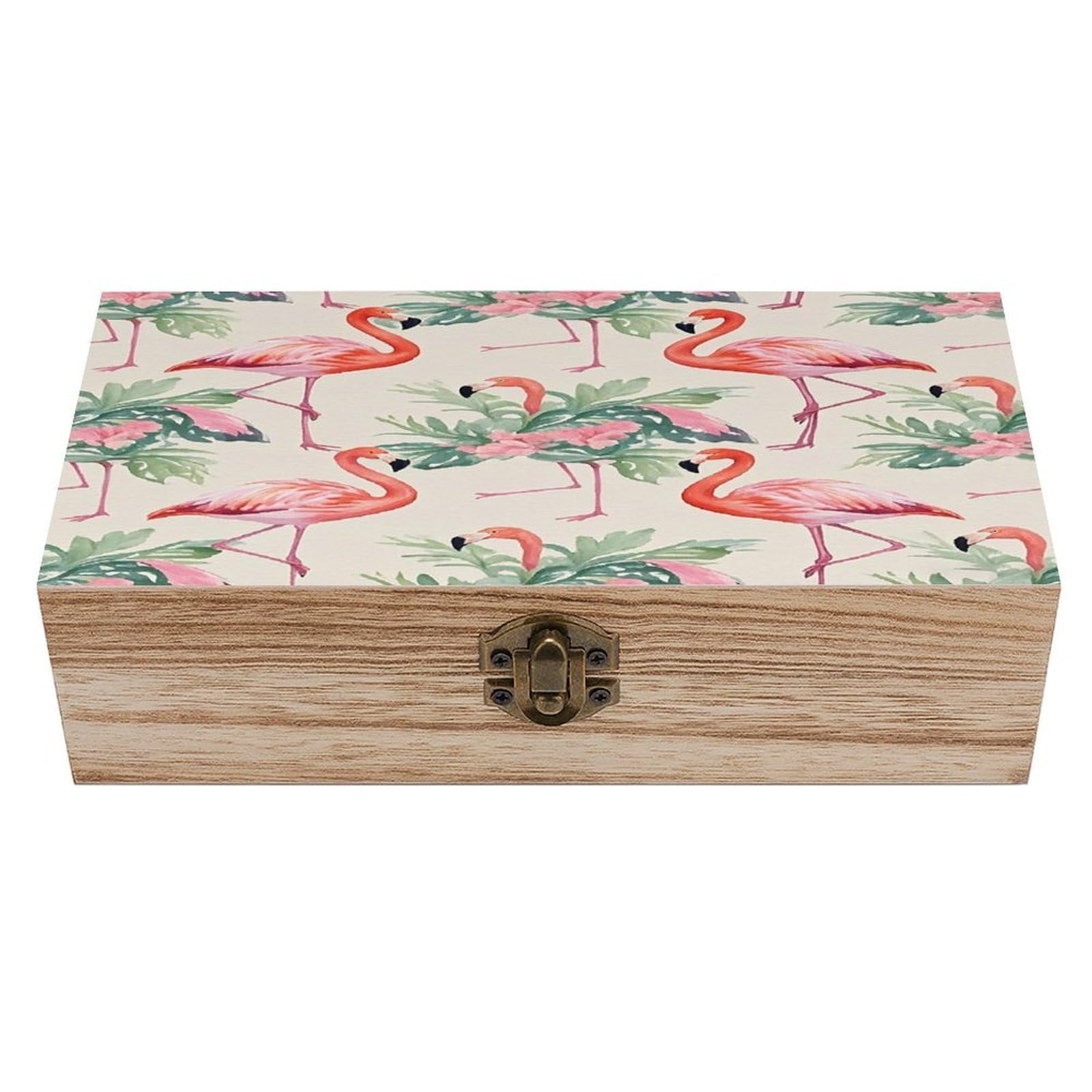 LZQPOEAS Watercolor Flamingo Wooden Box Storage Space to Organize Jewelry in A Beautiful Small Storage Box Decorative Card Boxes Memory Treasure Boxes for Crafts And Photo Storage