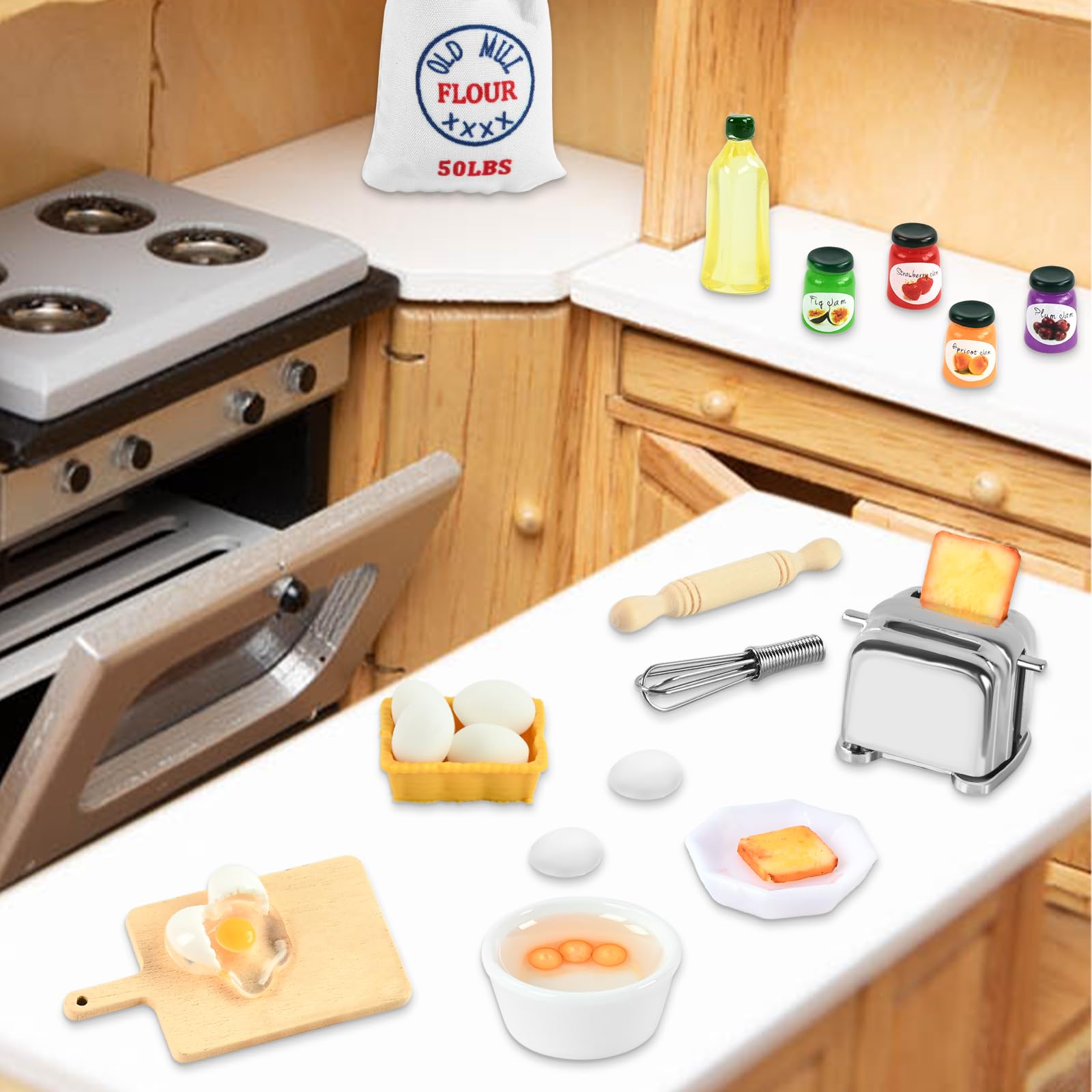 Set De Cocina En Miniatura Para Casa De Muñecas - 22 Piezas Con Tostadora, Utensilios Y Alimentos - Escala 1:12