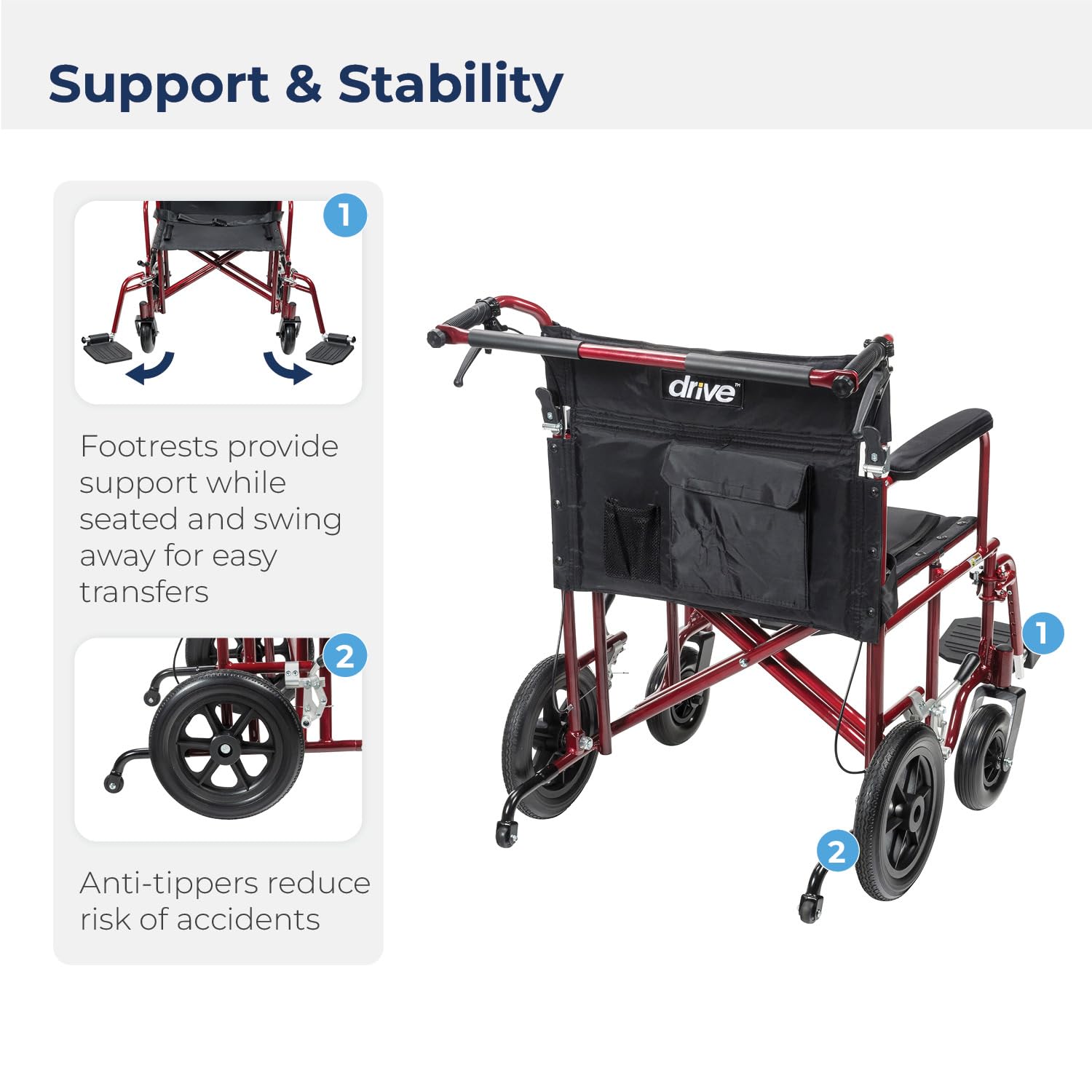 Drive Medical Bariatric Transport Chair - Red -5 Drive Medical Bariatric Transport Chair - Red -5