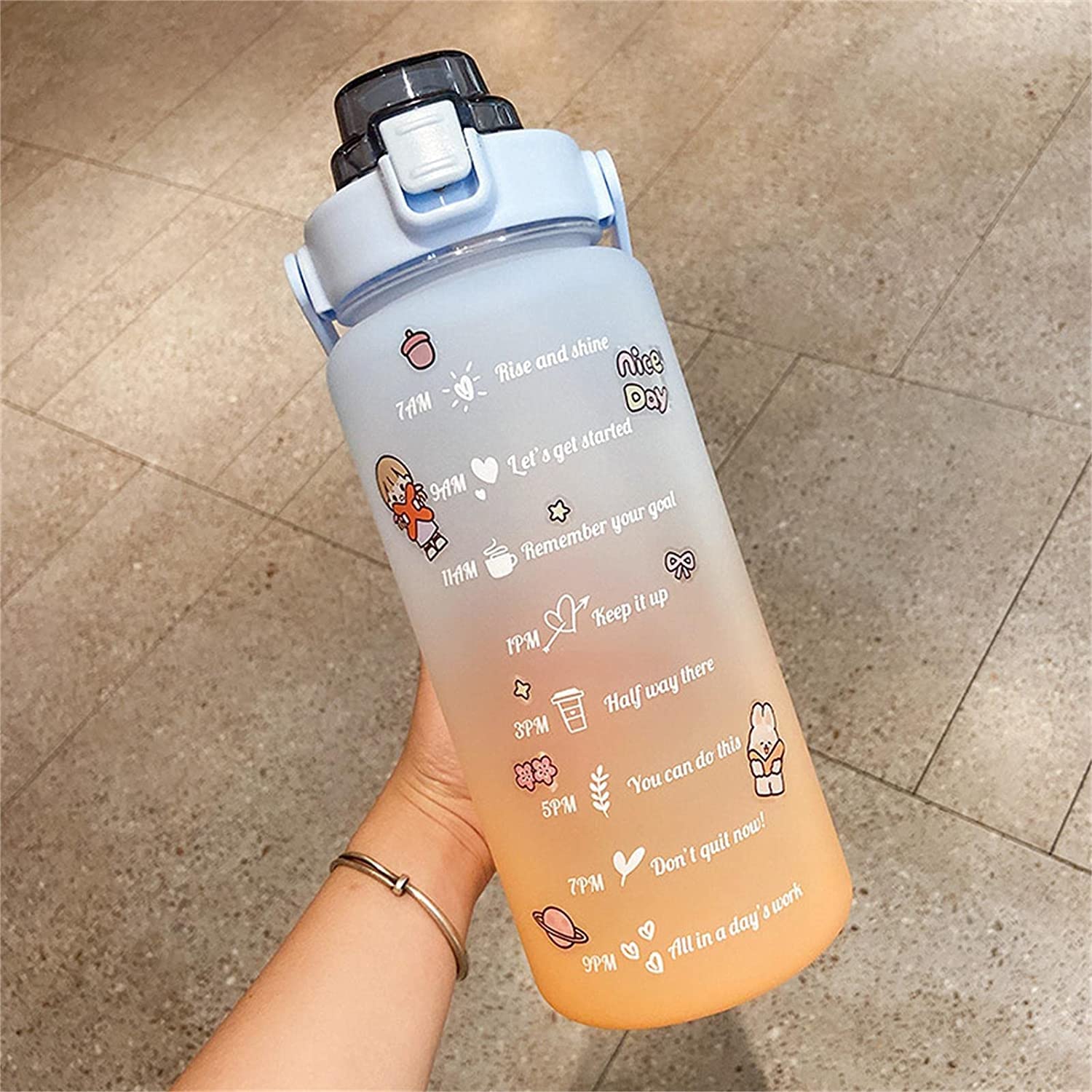 DIGVIJAY Leakproof Fitness Sports Water Bottle Sports Fitness GYM Water Bottle Spirit Motivational Water Gallon with Time Marker Belly Bottle for Camping Travel Outdoor (2000ML, Blue)