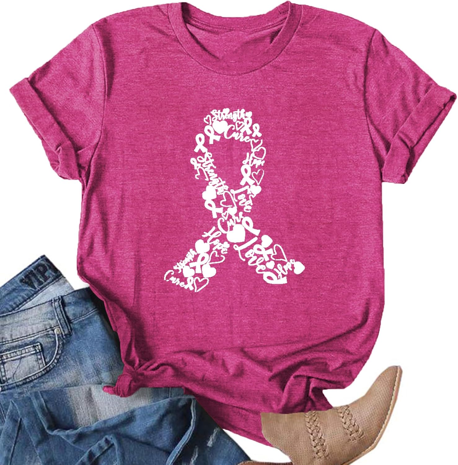 Womens Breast Cancer Shirts Pink Ribbon Cure Breast Cancer Awareness Tshirts Short Sleeve Tops