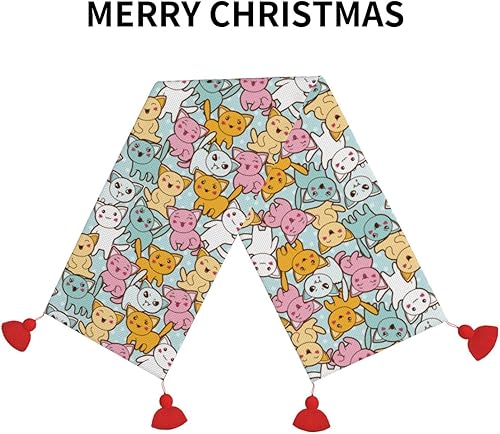 Miniatura 3 de Camino de mesa de Navidad con dibujos animados kawaii, diseño de gatos, decoración de mesa de comedor, decoración de Navidad, decoración del hogar,