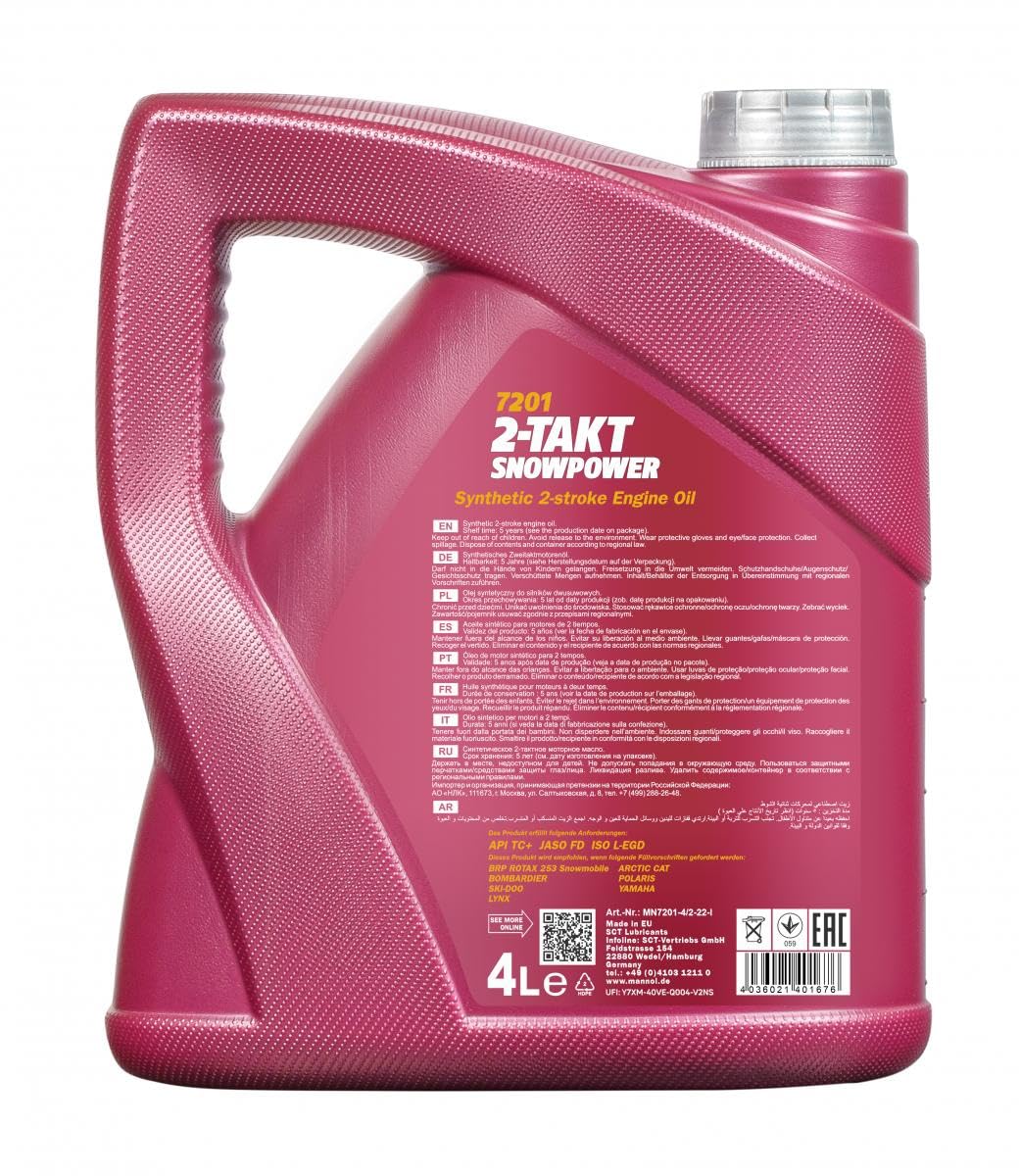 MANNOL Aceite de motor 2-Takt API TC Plus Snowpower 4L Compatible con YAMAHA MOTORCYCLES AEROX WHY NEOS BWs TZR