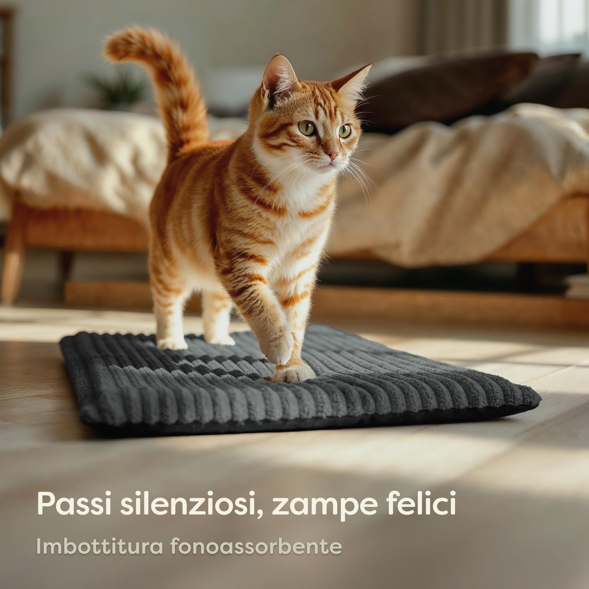 Knupis Tappetino Autoriscaldante Gatto 60x45cm - Morbido e Fonoassorbente – Rivestimento Lavabile – con Fondo Antiscivolo – Grigio