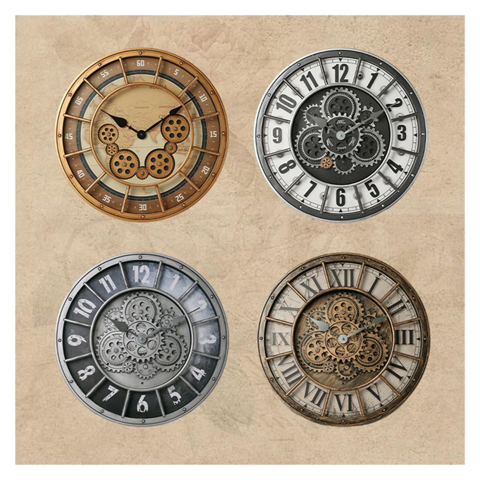 Generico Reloj de pared grande con engranajes industriales de 46 cm, engranajes móviles, números romanos, decoración punk(A- 07)