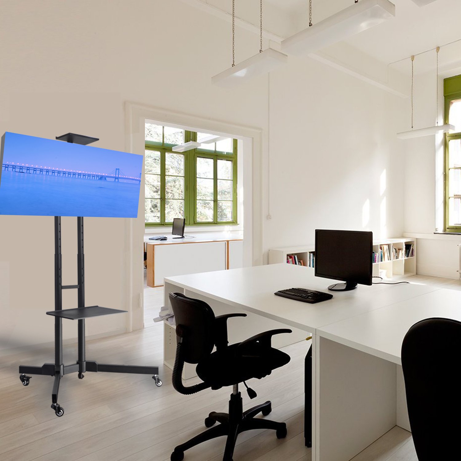 Verstellbarer TV-Ständer mit Rädern und Ablage für LED, LCD, Plasma-Flachbildfernseher, DVD-Konsole und Xbox-Konsole 32-65 Zoll Schwarz