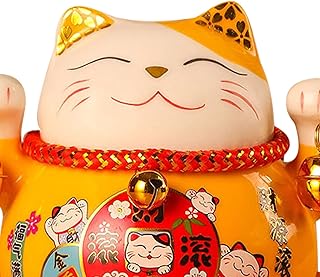 Lucky Cat Piggy Bank,4.5inch Ceramic Maneki Neko Lucky Cat Coin Bank Cute Bring Luck Good Wish Ceramic Fortune Cat Saving Pot Desk Decoration(Yellow)