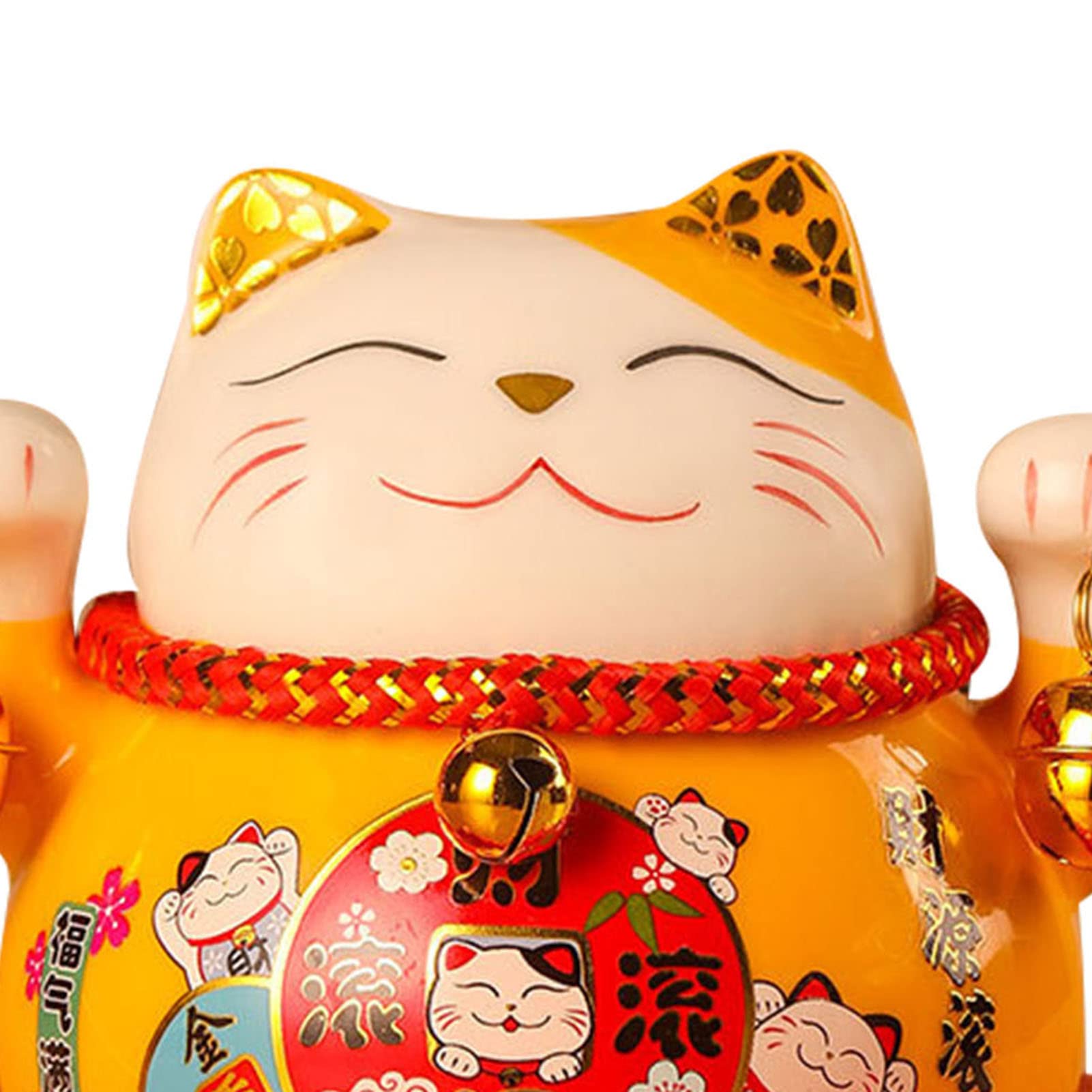 Salvadanaio Gatto Fortunato in Ceramica, 12x9x10cm Salvadanaio Feng Shui Portafortuna, Decorazione per Scrivania con Design di Gatto Fortunato​(Giallo)