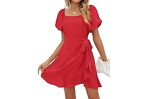 Womens Square Neck Puff Sleeve Floral Dress