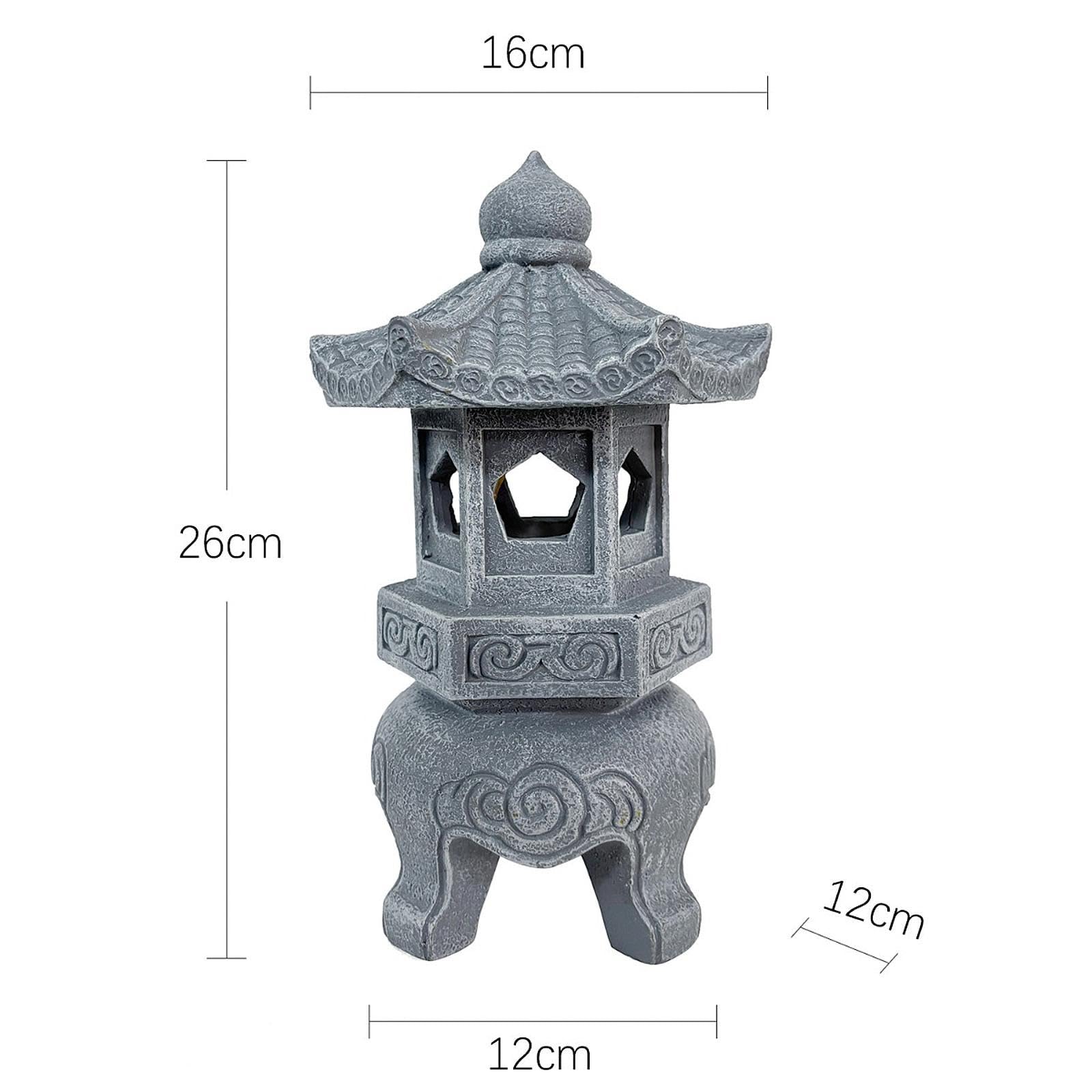 Pagoda Estatua de Jardín Escultura Solar Ornamento de Paisaje de Resina Función Decorativa Resistente Adecuada para Jardín Balcón Patio Porch, 12 X 12 X 26 Cm