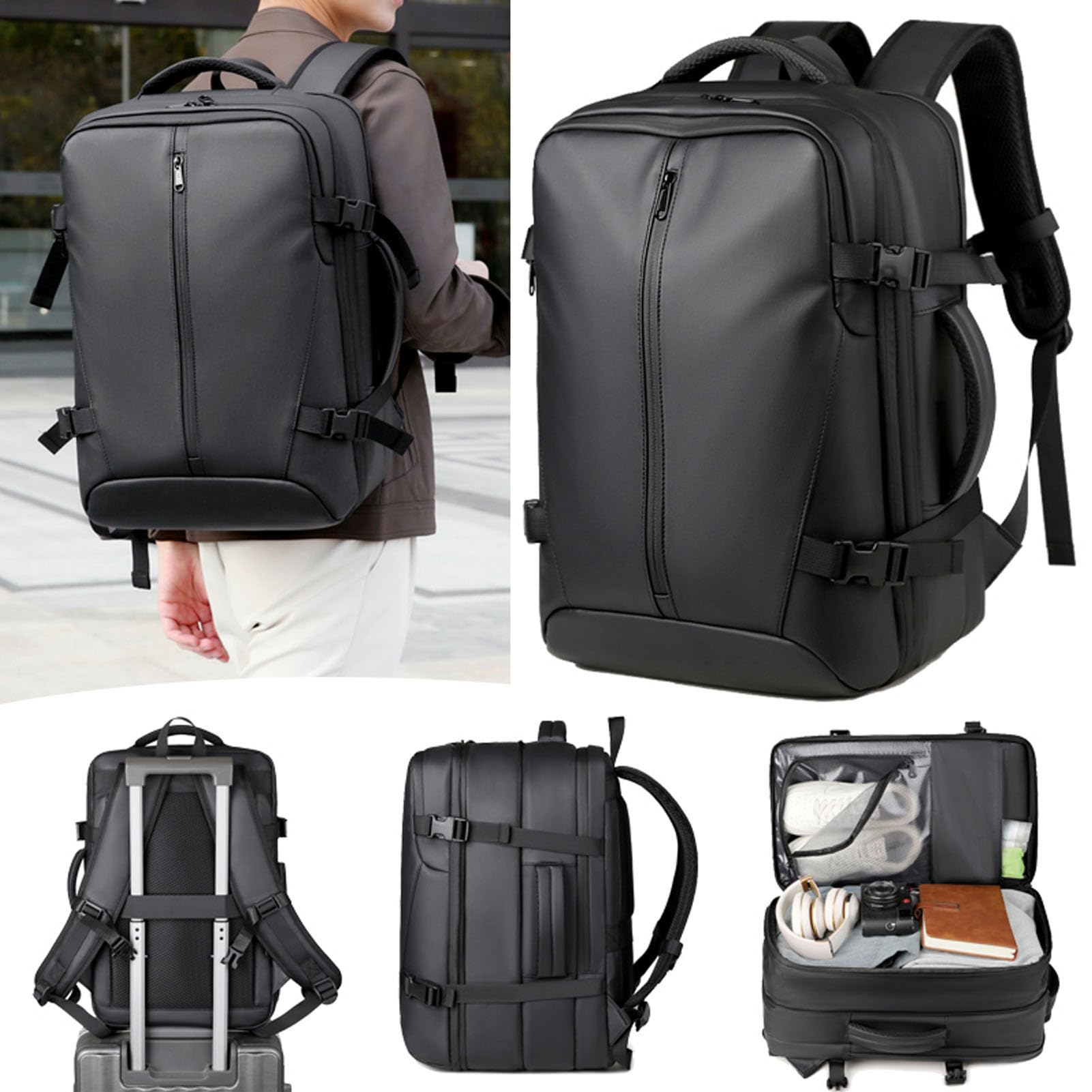 Fdit Zaino da Viaggio Antifurto 36-55L Espandibile | Tecnica per Compressione per Loptop per Laptop Business Traspirante, Design Impermeabile e Cinturino per Bagagli | Org-on