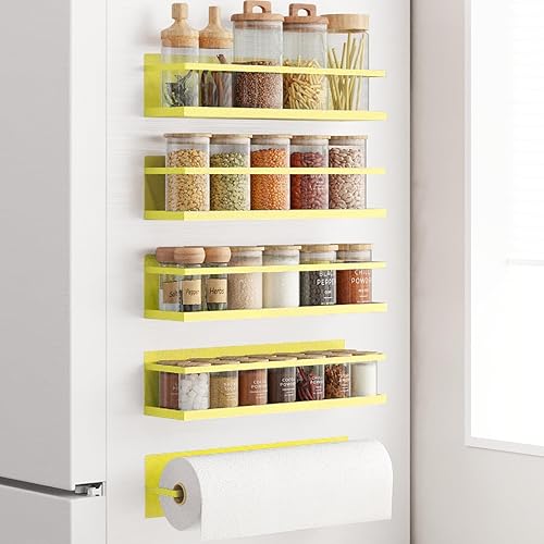 Miniatura 11 de Estante magnético para especias para nevera, estante de cocina, organizador de especias gris, paquete de 4 con soporte magnético para toallas de