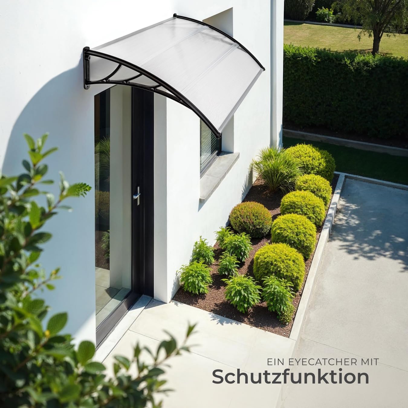 tectake® Vordach für Haustür, Überdachung Terrasse Tür, Haustür Vordach, Balkon Überdachung, Unterstand, Dach für Fenster, Schaufenster und Eingangstür, Montage an Fassadenverkleidung aussen - 150 cm