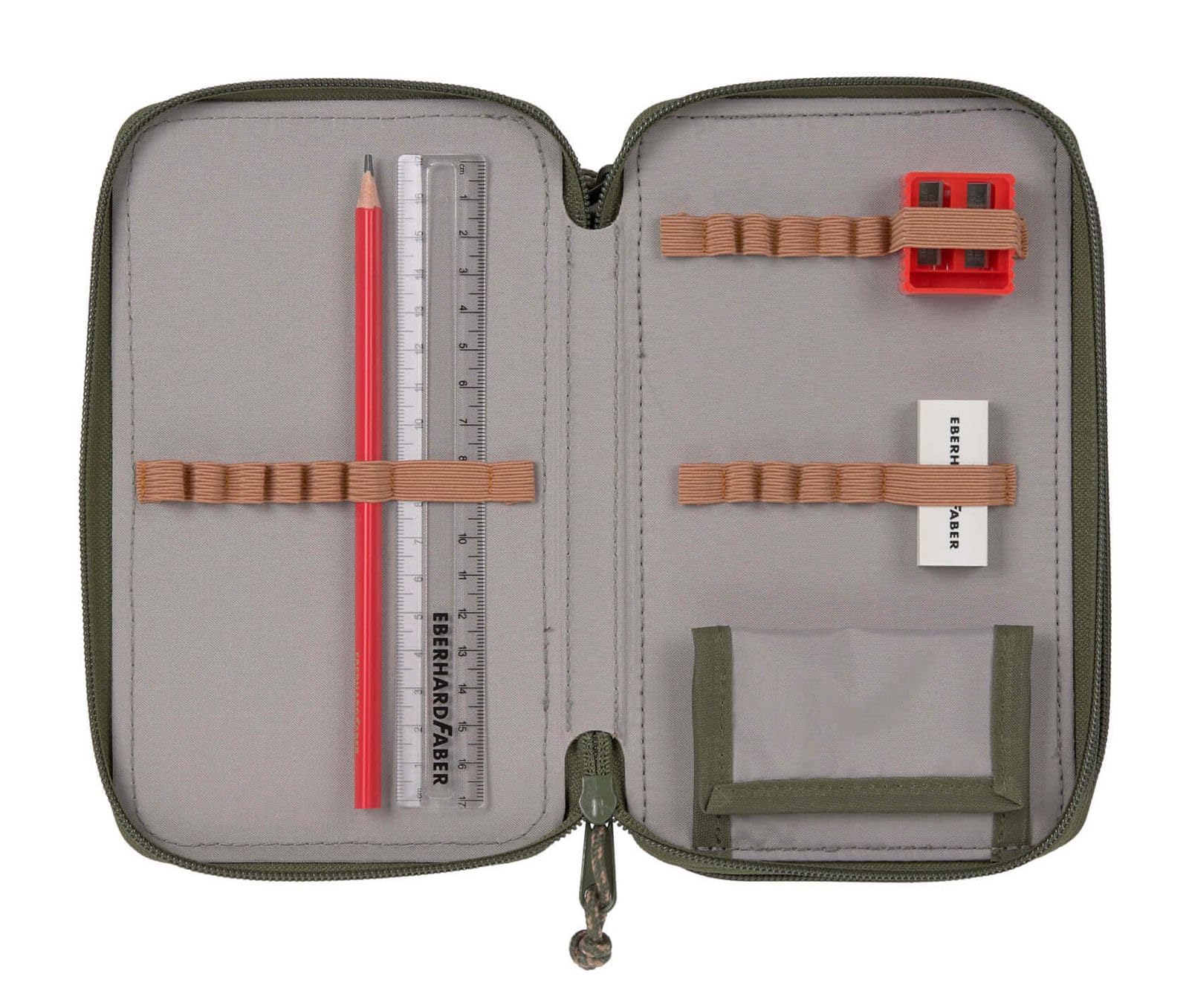 LÄSSIG Federmäppchen befüllt 20-teilig/School Triple Pencil Case Unique Olive