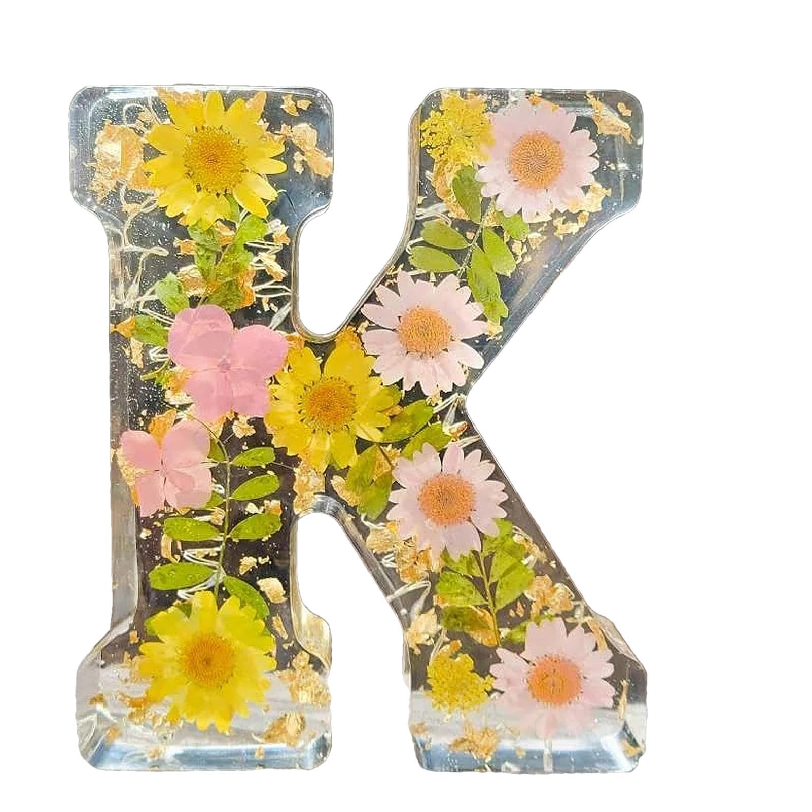 Niesel Floral Resin Night Light Letter with LED - Pressed Flower Decorative Lamp with Initial & Dry Flowers