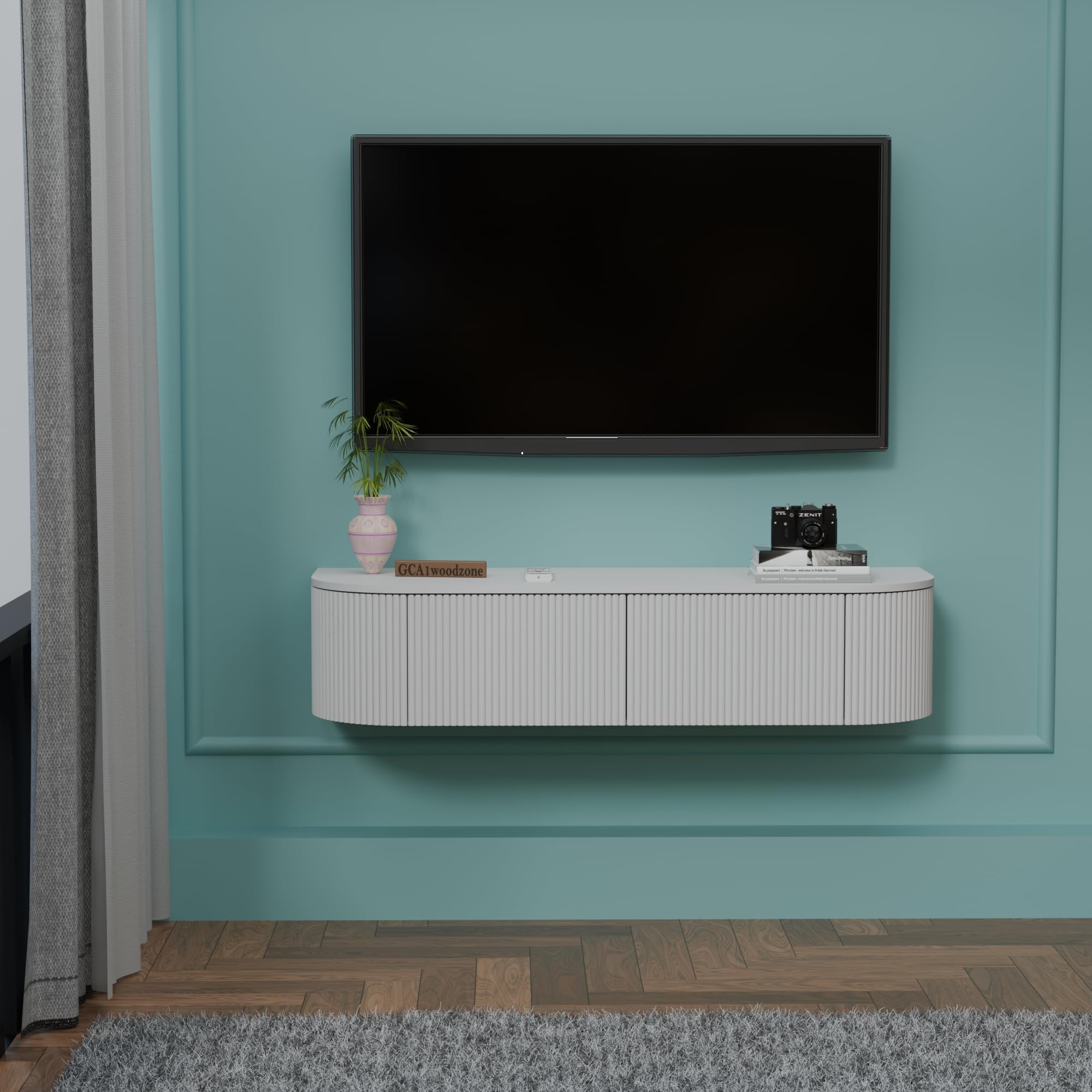 48 Inch Wall Mounted Floating TV Unit with Storage Cabinet for Living Room | Modern Wooden Entertainment TV Cabinet for LED TV up to 55 Inch | Wall Mounted TV Console Unit | White Finish-image-38