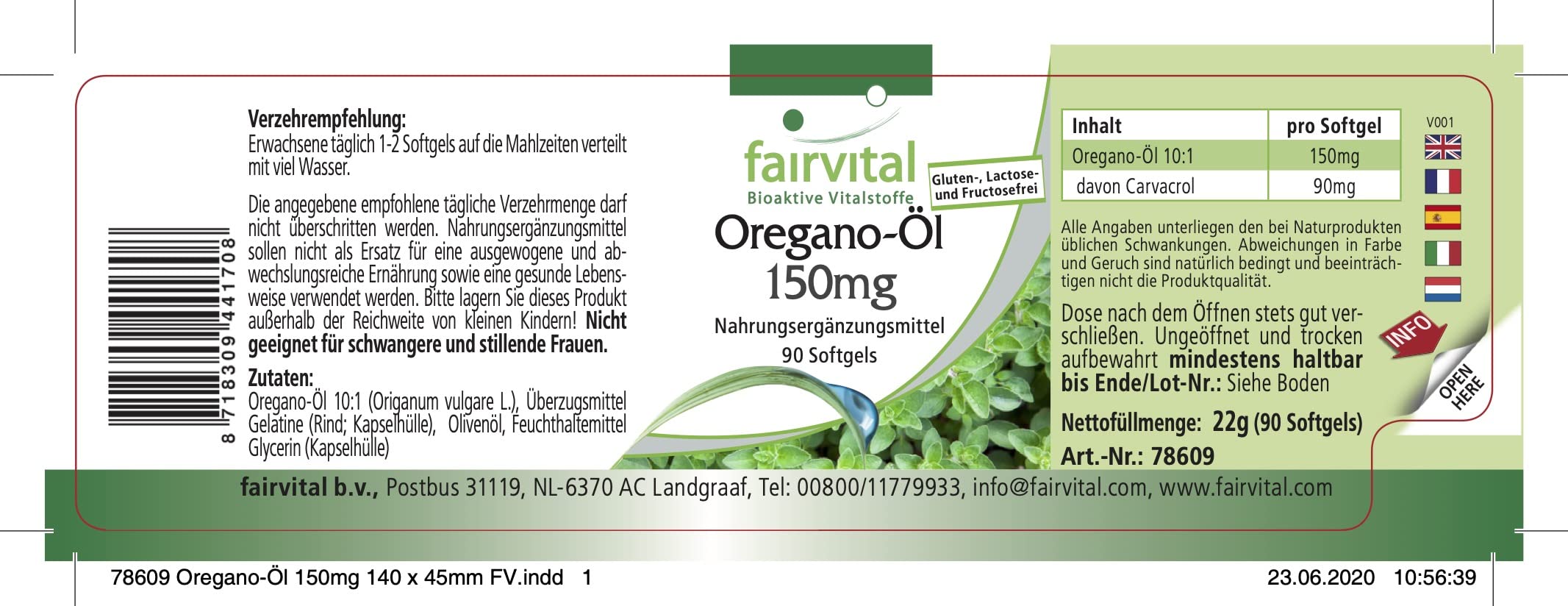 fairvital Oregano-Öl Kapseln 150mg, 90 Softgels, schluckfreundlich, HOCHDOSIERT, Oregano Oil 10:1 Extrakt, Origanum vulgare