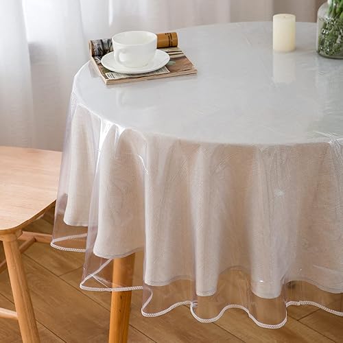 LIBERECOO Protector de mantel de plástico transparente con bordes cosidos, resistente a las manchas, a prueba de arañazos, ideal para uso en LIBERECOO Protector de mantel de plástico transparente con bordes cosidos, resistente a las manchas, a prueba de arañazos, ideal para uso en