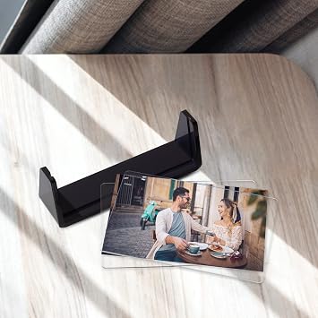 Boxalls 2 Pack Acrylic Picture Frames 4x6 with Translucent Black Base Stand, Frameless Photo Frame for Tabletop or Desktop Display ( Horizontal + Vertical)