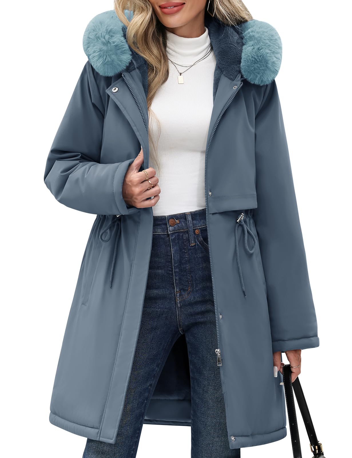 Cappotto Donna Lungo Invernale Caldo Parka Elegante Giacca con Cappuccio Giubbino Imbottito Autunno Invernali Giubbotto Casual Giacca Pile Outwear con Tasche Cappuccio Rimovibile in Pelliccia