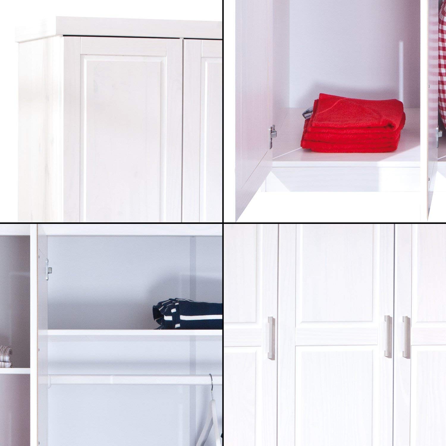 Inter Link Wardrobe floorboard More Sustainable Solid Wood White Lacquered 140 x 190 x 55 cm, 3 puertas, Blanco