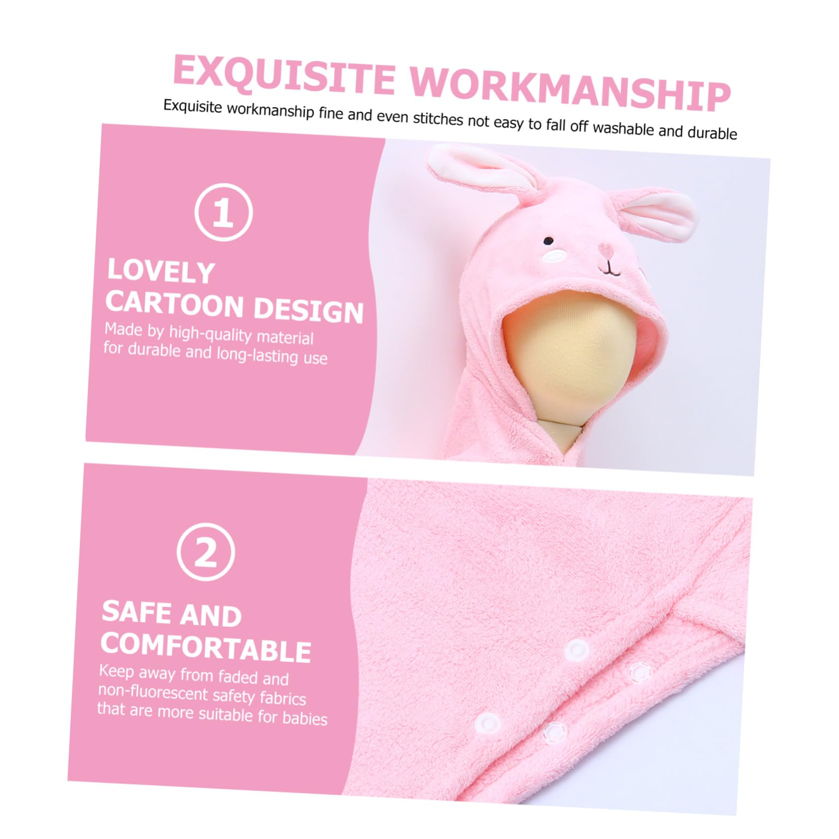 Kinderbademantel mit Kapuze in Rosa Weiches und Hautfreundliches Badetuch aus Polyester und Chinlon Niedliches Cartoon Design für Babys und Kinder 70 X 140cm