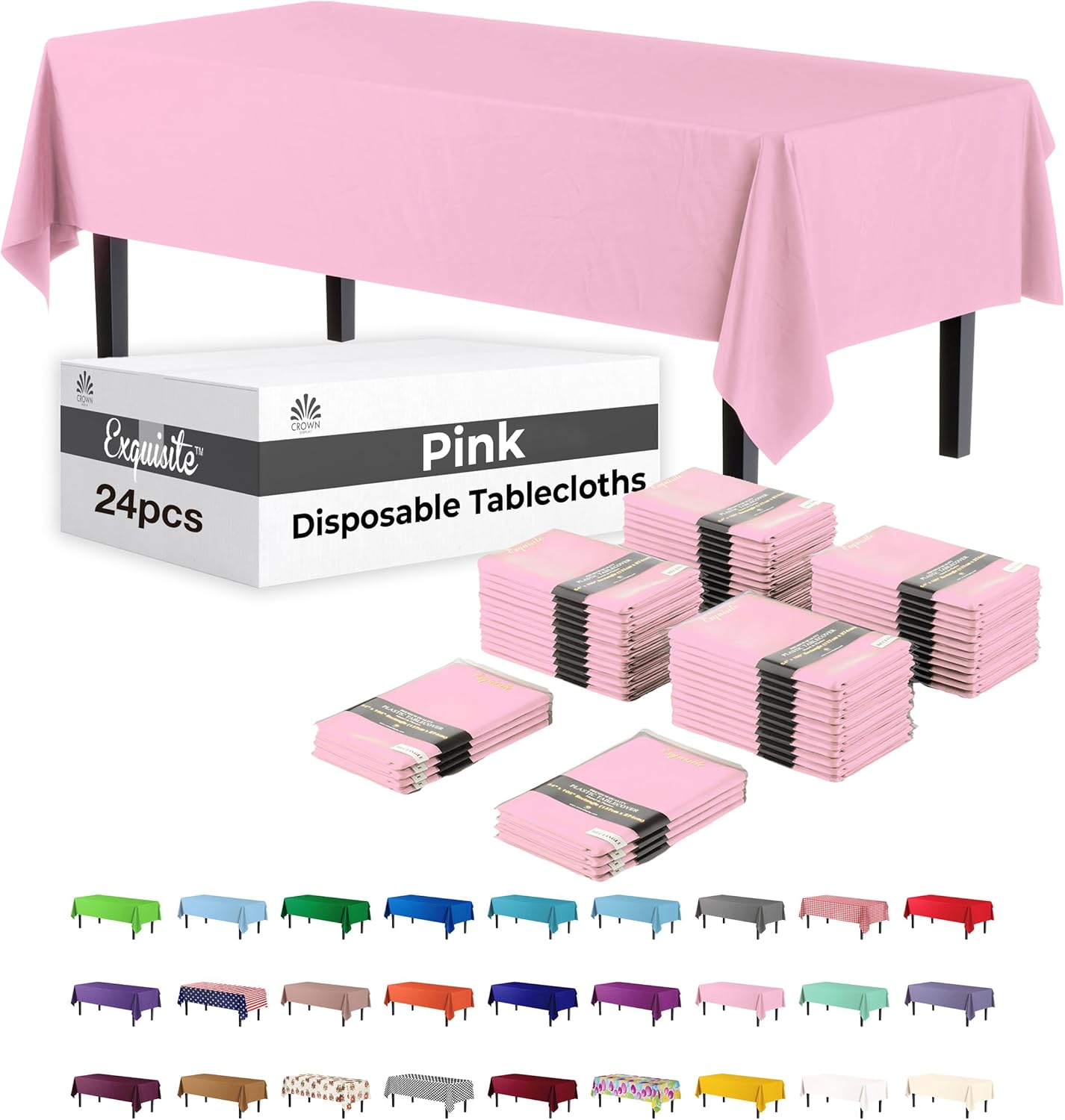 Party Solids Pink Rectangular Plastic Tablecloth - 54x108 Inch, Pack Of 24