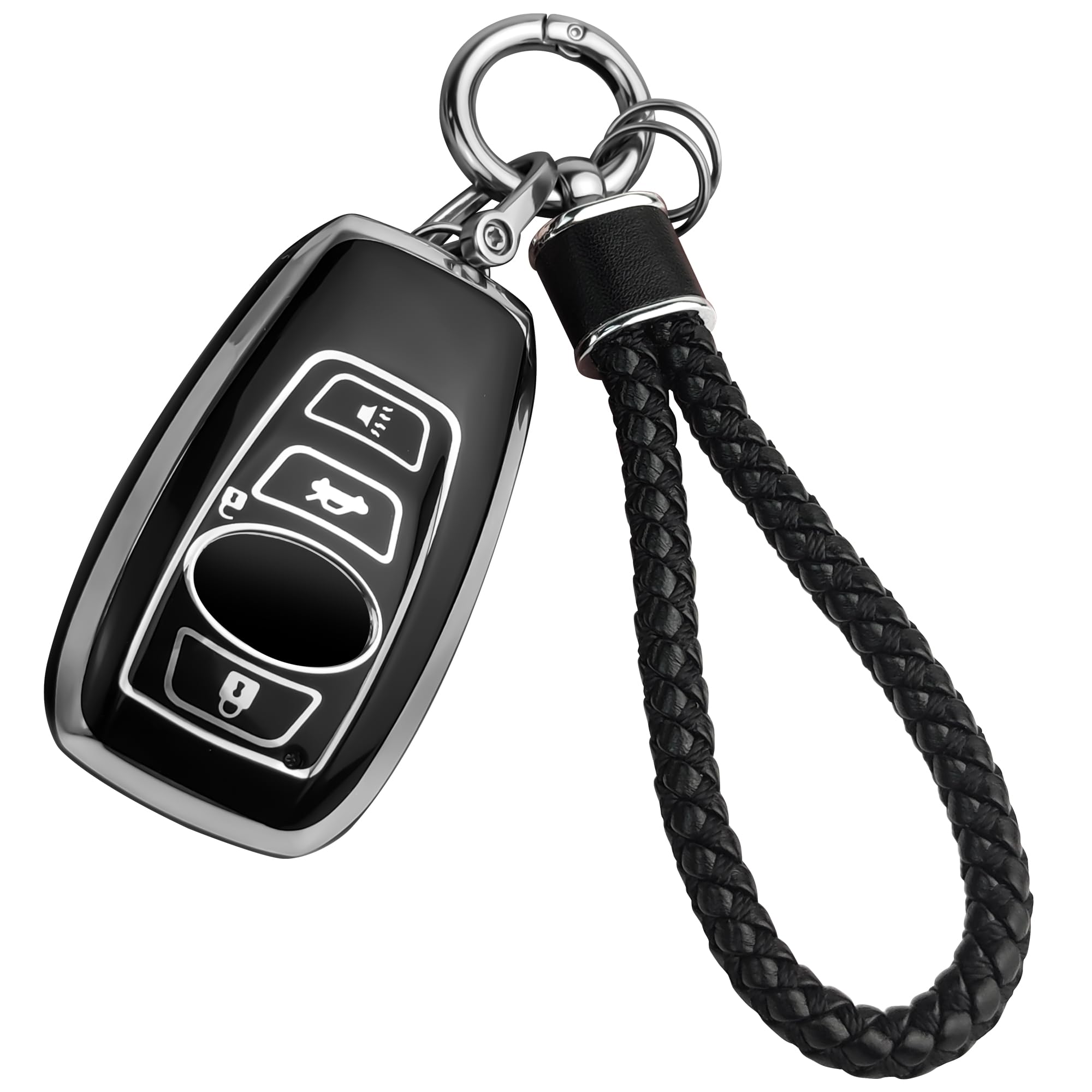 JOYEAR for Subaru Keychain with Key Fob Cover Compatible with Forester CrossTrek Outback WRX Ascent BRZ Impreza Legacy 4-Buttons(Silver-Black)