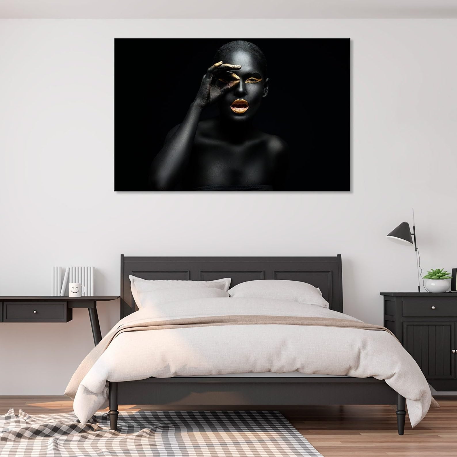 CAOXTART Black and Gold Woman Portrait Canvas Print: Black Beauty Wall Painting(20x30cm/Frameless)